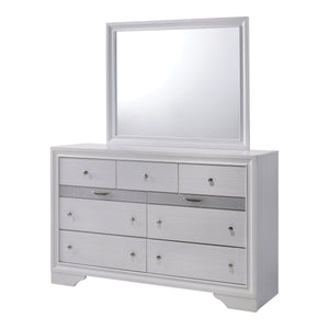English Elm White Dresser with Mirror Set – Gleaming Silver Accents, Hidden Jewelry Drawer, English Dovetail Craftsmanship B2741S00551