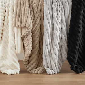 English Elm 3-Piece Luxurious Ultrasoft Faux Fur Ribbed Comforter Set For Full/Queen Bed - Elegant Ivory Design B035P408269