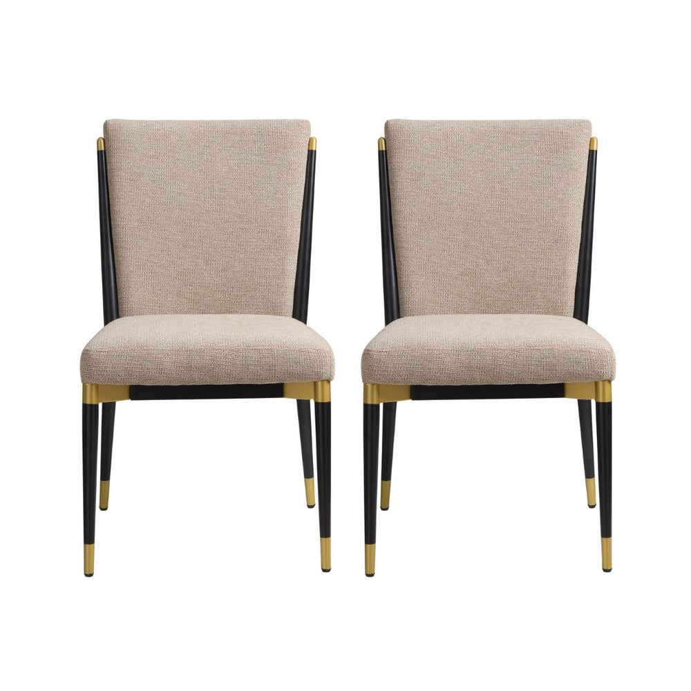 English Elm Armless Dining Chairs Iron Frame Wood Grain Finish Ergonomic Cushioned Seat Set of 2 Black+Brown N771P345829H
