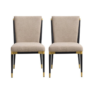 English Elm Armless Dining Chairs Iron Frame Wood Grain Finish Ergonomic Cushioned Seat Set of 2 Black+Brown N771P345829H