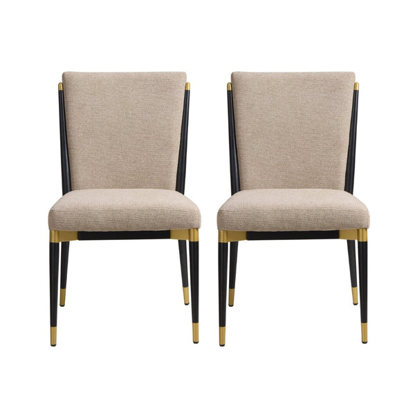 English Elm Armless Dining Chairs Iron Frame Wood Grain Finish Ergonomic Cushioned Seat Set of 2 Black+Brown N771P345829H