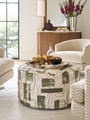 Rendova Upholstered Ottoman with Fluted Detail Casters and Mid-century Modern Appeal