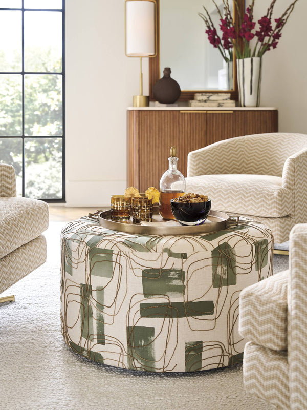 Rendova Upholstered Ottoman with Fluted Detail Casters and Mid-century Modern Appeal