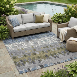 Geometric Polyester Area Rug Washable Stain Resistant for Indoor Outdoor Patio Living Spaces