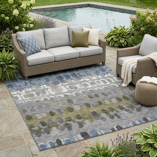 Geometric Polyester Area Rug Washable Stain Resistant for Indoor Outdoor Patio Living Spaces