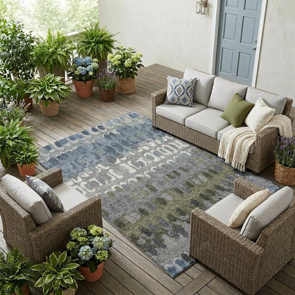 Geometric Polyester Area Rug Washable Stain Resistant for Indoor Outdoor Patio Living Spaces