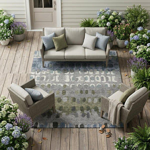 Geometric Polyester Area Rug Washable Stain Resistant for Indoor Outdoor Patio Living Spaces