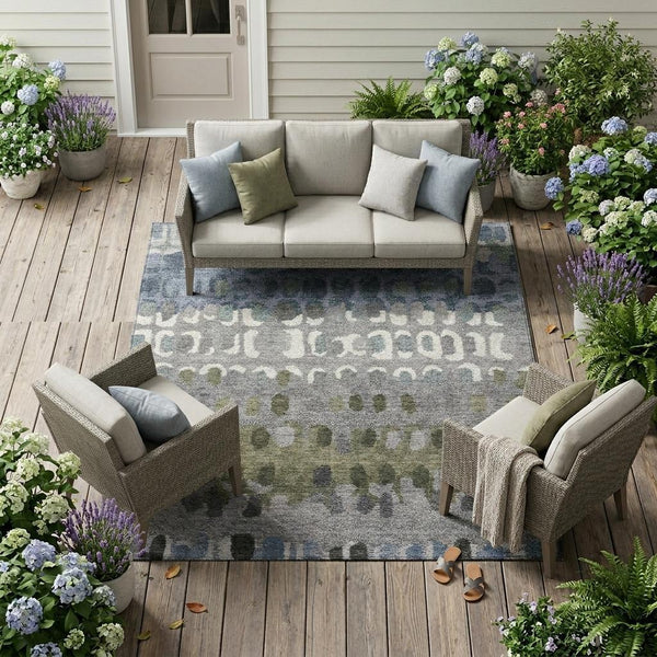 Geometric Polyester Area Rug Washable Stain Resistant for Indoor Outdoor Patio Living Spaces