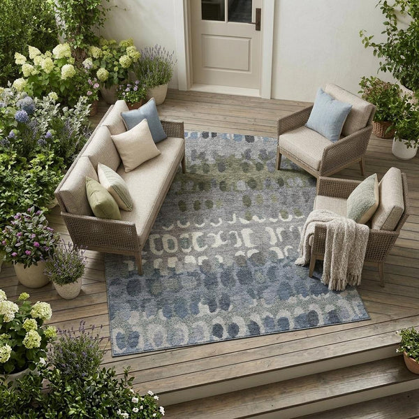 Geometric Polyester Area Rug Washable Stain Resistant for Indoor Outdoor Patio Living Spaces