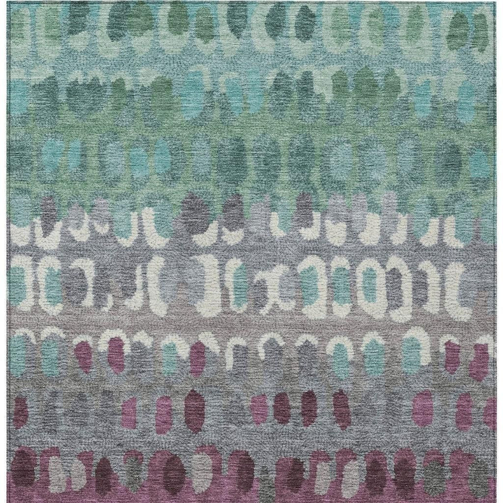 8x10 Geometric Polyester Area Rug Washable Indoor Outdoor Teal Modern Patio