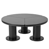 English Elm Φ39.4'' Easy Assembly Round Petal-Shaped Coffee Table, Cream Style Center Table With 3 Thick Legs, Minimalist Irregular End Table With Sleek Round Edges For Living Room, Black