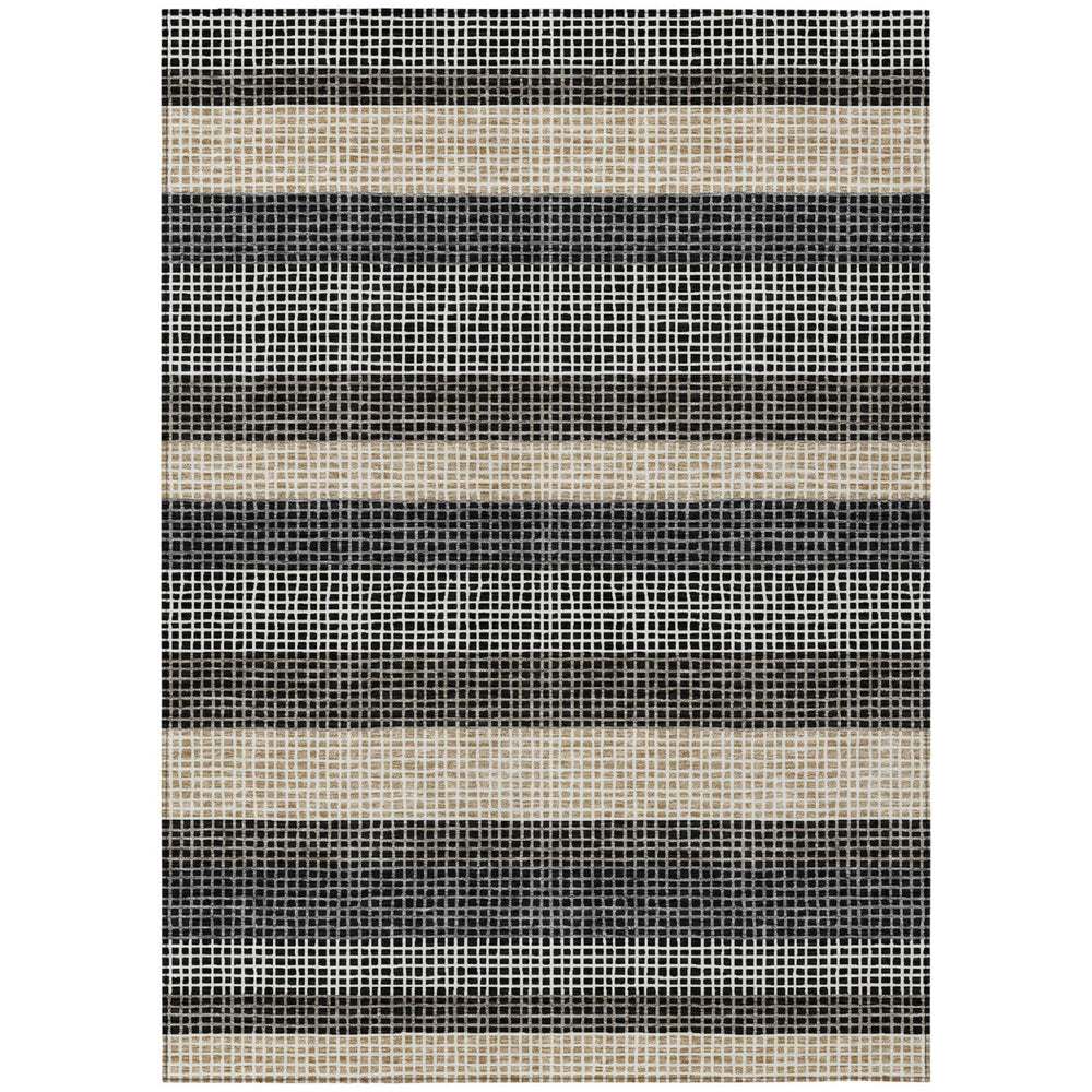 HomeRoots 9x12 Striped Polyester Area Rug Washable for Indoor Outdoor Patios and Entryways 729237