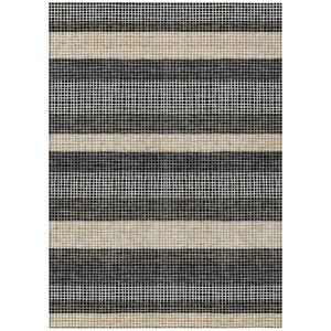 HomeRoots 9x12 Striped Polyester Area Rug Washable for Indoor Outdoor Patios and Entryways 729237