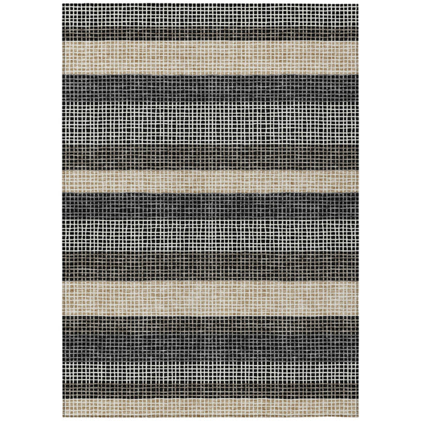 HomeRoots 9x12 Striped Polyester Area Rug Washable for Indoor Outdoor Patios and Entryways 729237