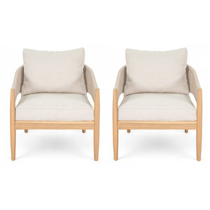English Elm Christopher Knight Home® - Verona Outdoor Acacia Wood Club Chair Set Of 2 With Beige Cushions & Handwoven Rope For Patio Style N775P309256A