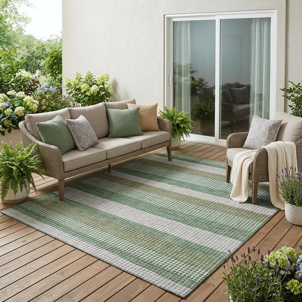 Striped Polyester Indoor Outdoor Area Rug Machine Washable Low Pile Patio or Living Room Decor