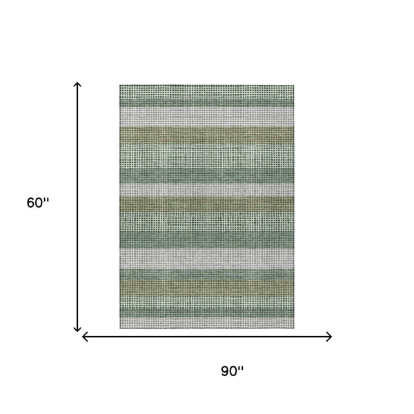 Striped Polyester Indoor Outdoor Area Rug Machine Washable Low Pile Patio or Living Room Decor