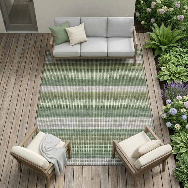 Striped Polyester Indoor Outdoor Area Rug Machine Washable Low Pile Patio or Living Room Decor