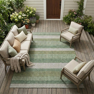 Striped Polyester Indoor Outdoor Area Rug Machine Washable Low Pile Patio or Living Room Decor