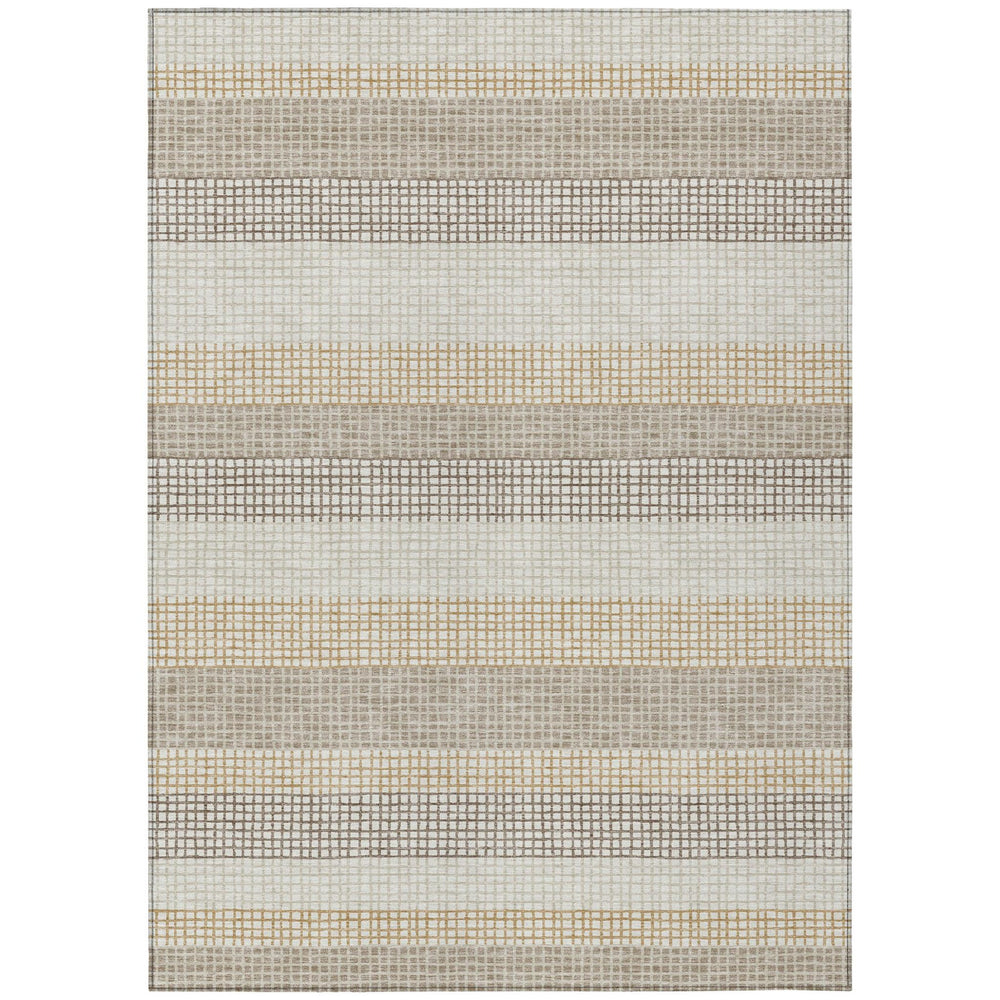 HomeRoots 9x12 Washable Striped Polyester Area Rug for Indoor Outdoor Patios and Living Rooms 729267