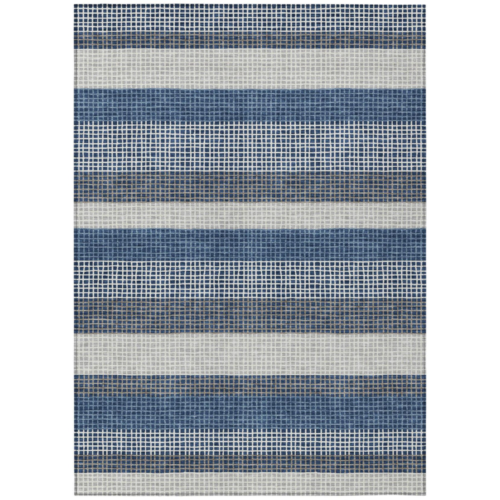 HomeRoots 10 X 14 Striped Polyester Indoor Outdoor Rug Machine Washable Coastal Navy Ivory 729274