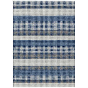 HomeRoots 10 X 14 Striped Polyester Indoor Outdoor Rug Machine Washable Coastal Navy Ivory 729274