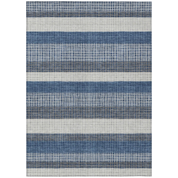 HomeRoots 10 X 14 Striped Polyester Indoor Outdoor Rug Machine Washable Coastal Navy Ivory 729274