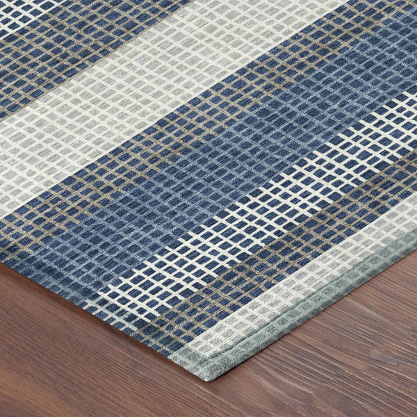10 X 14 Striped Polyester Indoor Outdoor Rug Machine Washable Coastal Navy Ivory