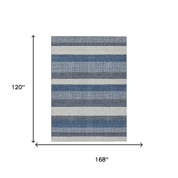 10 X 14 Striped Polyester Indoor Outdoor Rug Machine Washable Coastal Navy Ivory