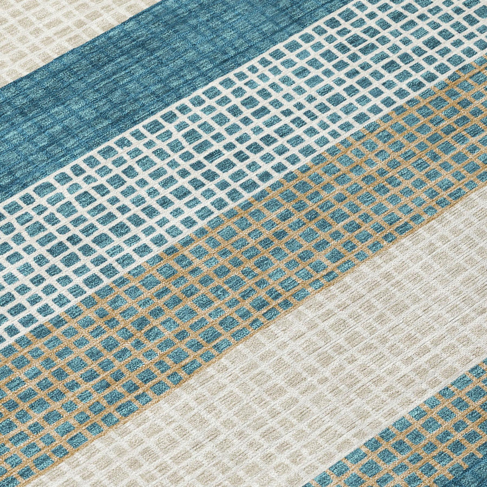 5 X 8 Teal Ivory Stripe Polyester Washable Rug for Patio Porch or Living Room