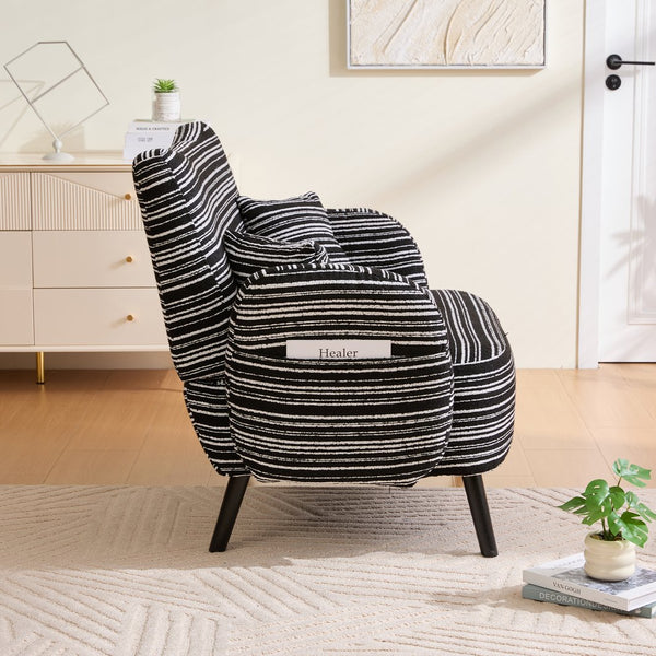 English Elm Modern tufted two-seater sofa with boucle upholstery, tapered legs, storage pockets and plush comfort for small spaces and offices Black W395P376591