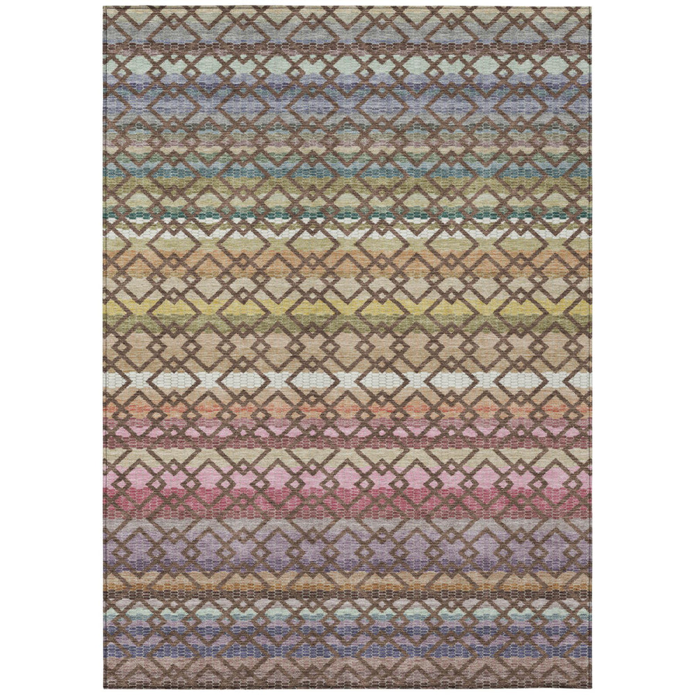 HomeRoots 9x12 Striped Indoor Outdoor Polyester Area Rug Machine Washable Felt Backed Patio 729291