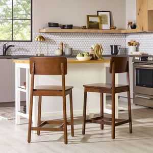 Minimalist Solid Wood Counter Stool - Set of 2 Walnut MASD7DWTVS Walker Edison