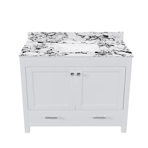 English Elm Modern 43 Inch Bathroom Vanity Solid Wood Cabinet with Soft Close Drawers Storage W509S00170
