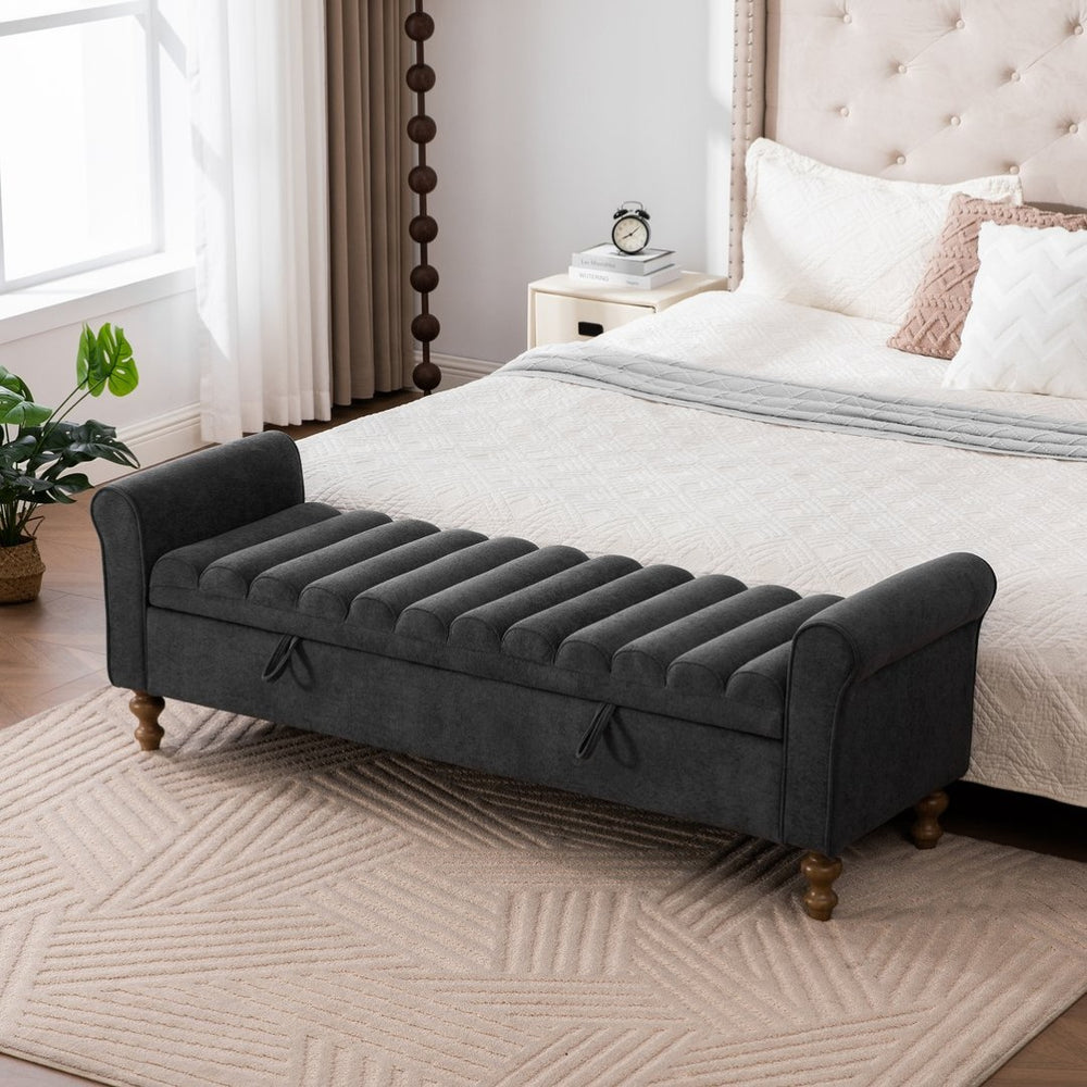 English Elm 65.55" Wide Upholstered Storage Bench Daybed with Lift Top and Rubberwood Legs W3098P397306