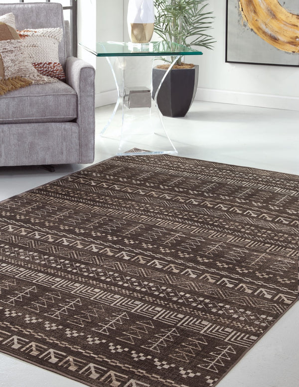 Sams International Abacasa Sonoma Ambrose Machine Made Viscose Geometric  Rug Brown, Natural, Ivory 5'3" x 7'6"