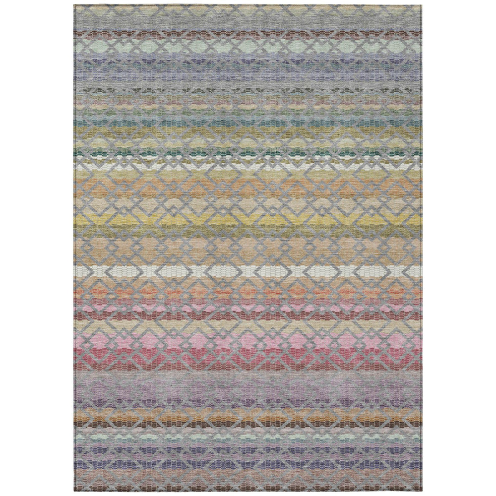 HomeRoots Washable Striped Polyester Area Rug for Indoor Outdoor Patios Entryways and Living Rooms 5' x 8' 729300