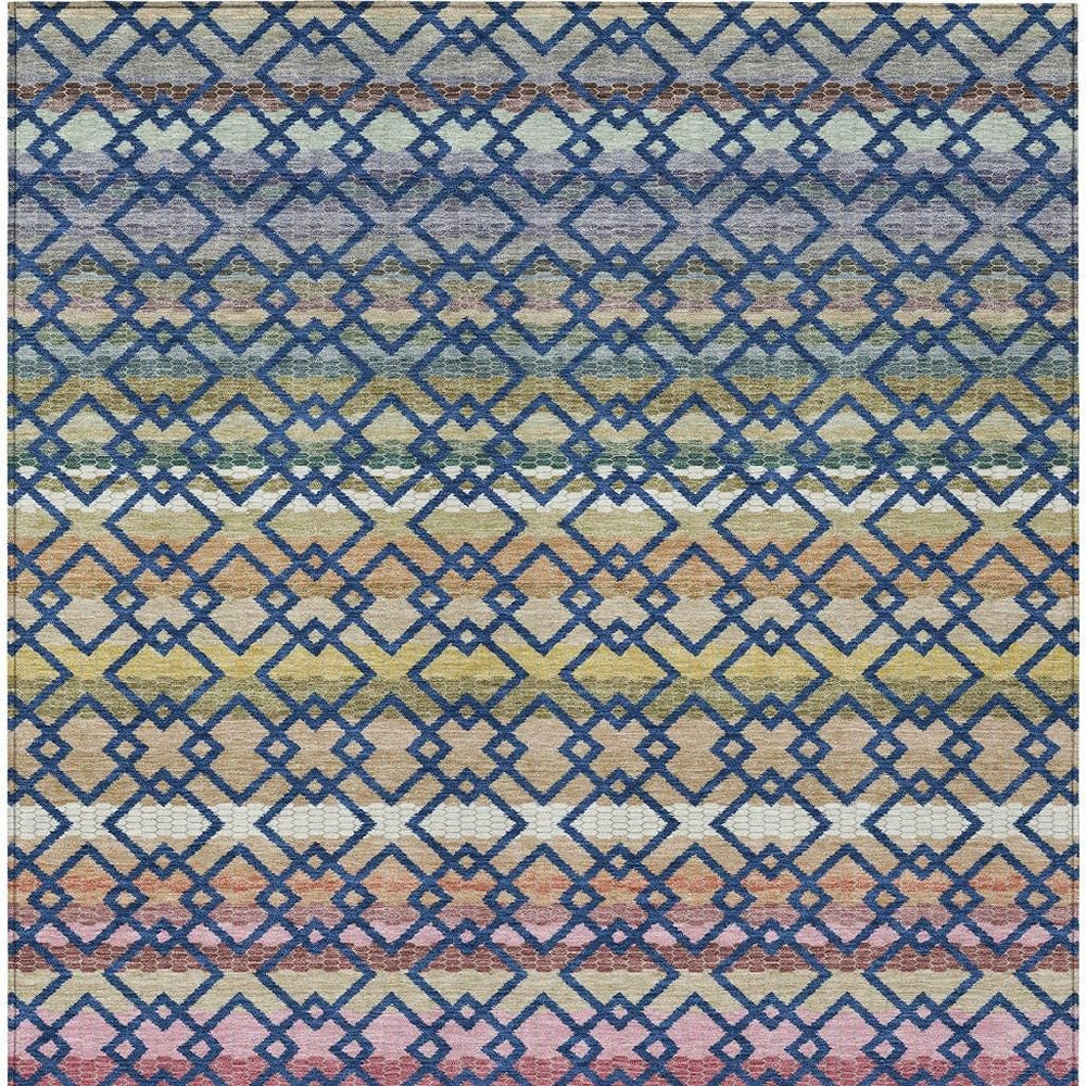HomeRoots 5 Foot by 8 Striped Polyester Area Rug Washable Navy Ivory Indoor Outdoor 729312