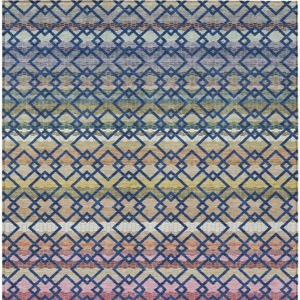9x12 Striped Polyester Area Rug Nautical Style Washable for Indoor Outdoor Spaces