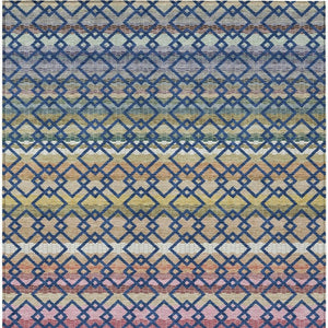 10 X 14 Striped Polyester Indoor Outdoor Rug with Washable Stain Resistant Felt Backing