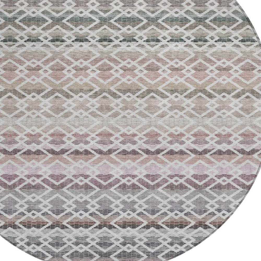 HomeRoots 8 Ft Round Striped Polyester Area Rug Machine Washable for Indoors and Outdoors 729325