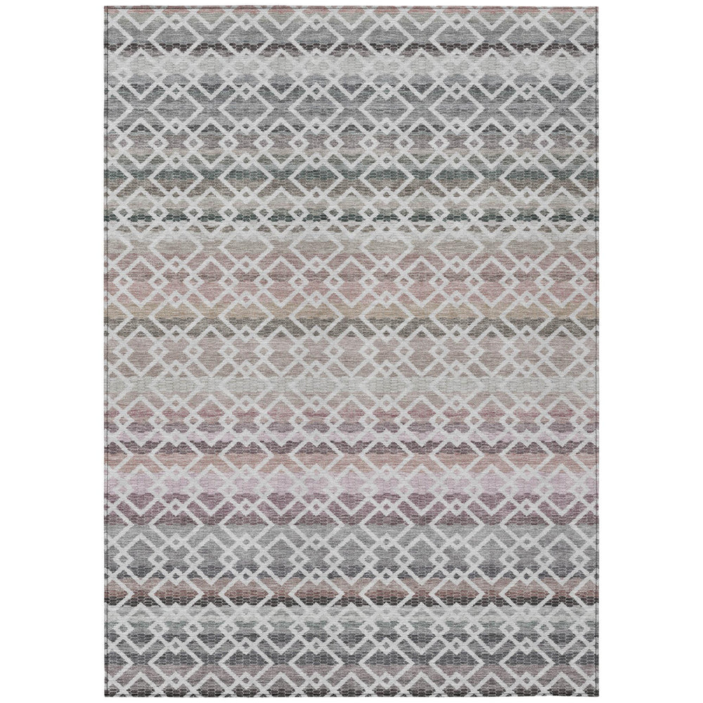 HomeRoots Striped Washable Polyester Indoor Outdoor Area Rug for Patios Kitchens and High Traffic Spaces 8' x 10' 729326