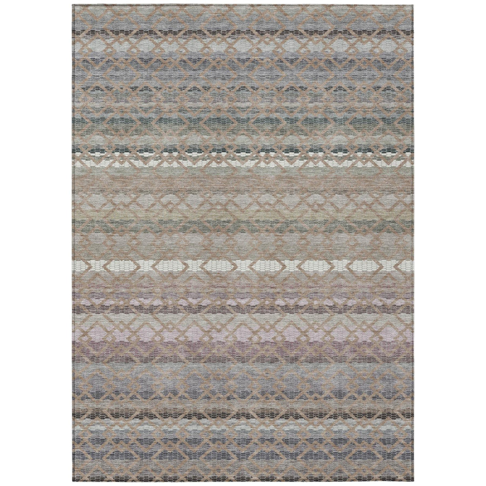 Striped Washable Polyester Indoor Outdoor Area Rug Neutral Tones for High Traffic Spaces