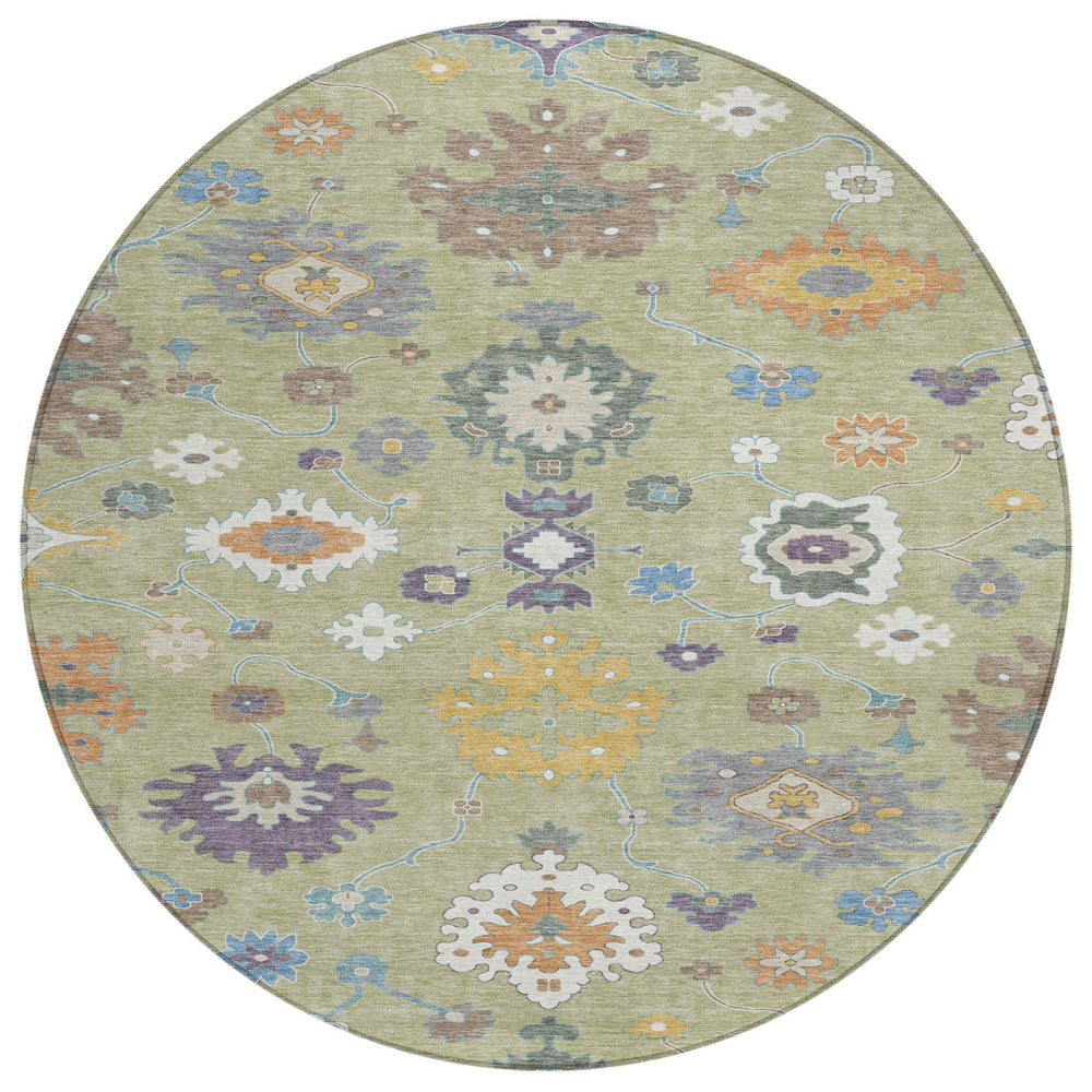 HomeRoots 8 Ft Round Oriental Polyester Area Rug Machine Washable for Patio and Living Room 729343
