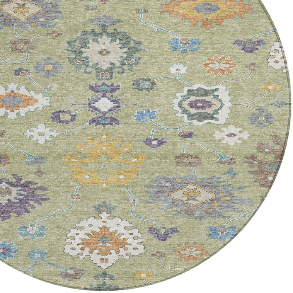 HomeRoots 8 Ft Round Oriental Polyester Area Rug Machine Washable for Patio and Living Room 729343