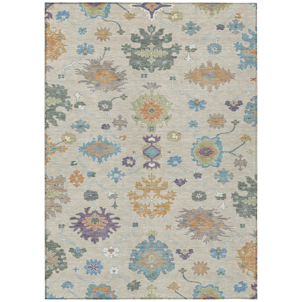 Oriental Polyester Area Rug Washable Uv Resistant Beige Green for Indoor Outdoor Patio Use