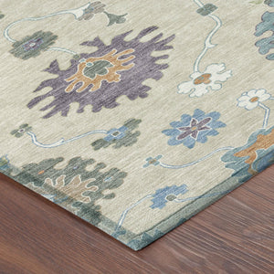 Oriental Polyester Area Rug Washable Uv Resistant Beige Green for Indoor Outdoor Patio Use