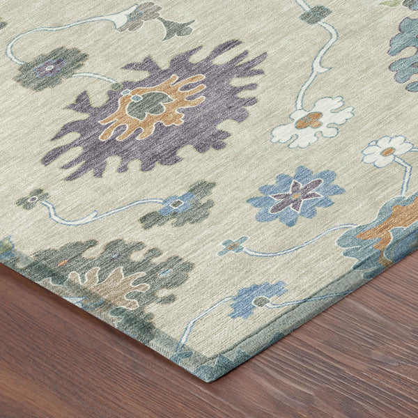 Oriental Polyester Area Rug Washable Uv Resistant Beige Green for Indoor Outdoor Patio Use