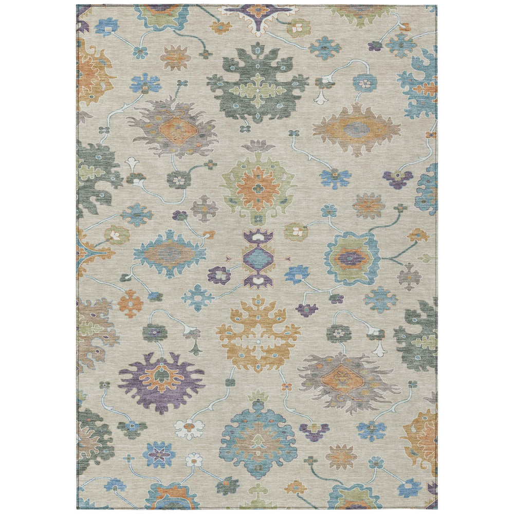 HomeRoots Oriental Polyester Area Rug Washable Uv Resistant Beige Green for Indoor Outdoor Patio Use 9' x 12' 729351