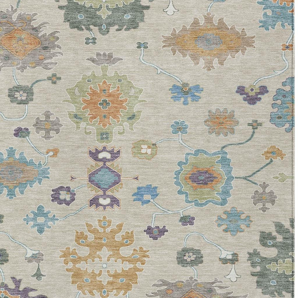 HomeRoots Oriental Polyester Area Rug Washable Uv Resistant Beige Green for Indoor Outdoor Patio Use 9' x 12' 729351